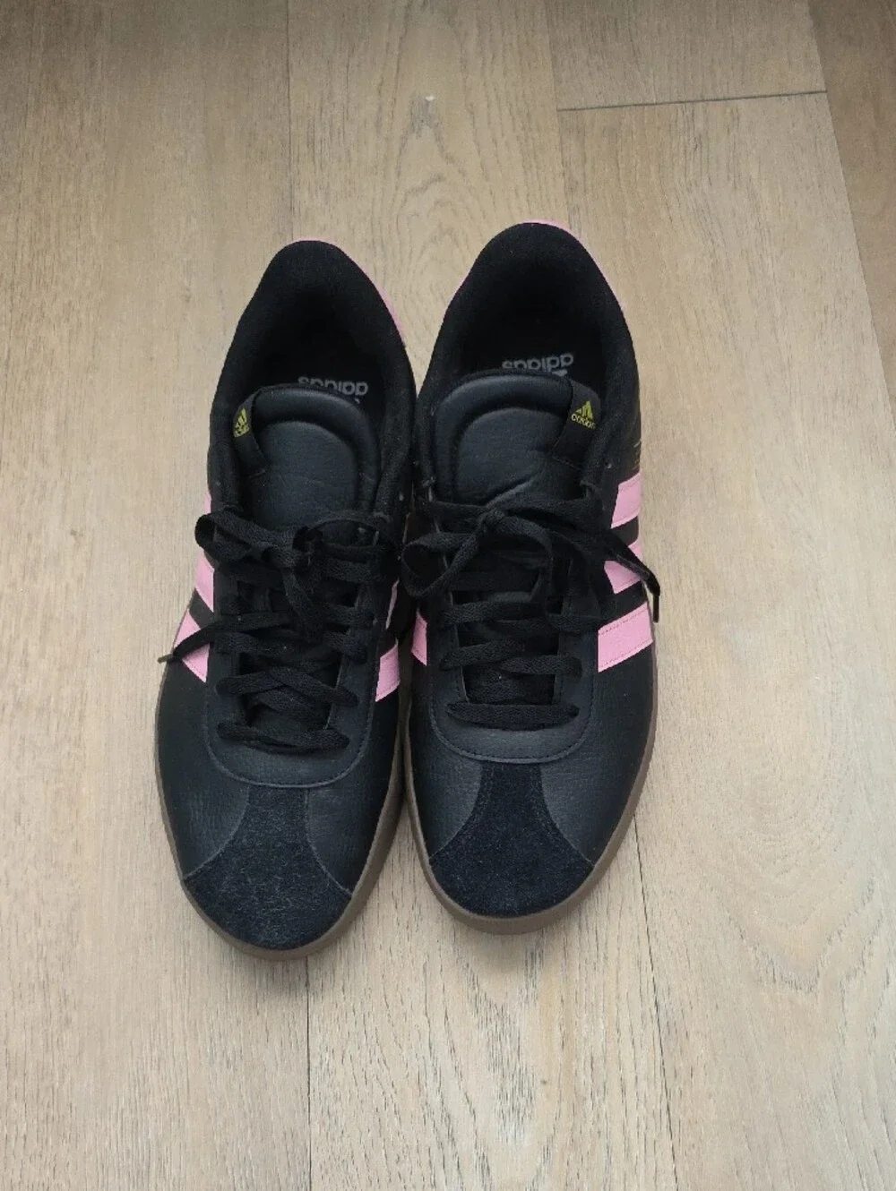 MENS SIZE 12 Adidas Black Sneakers with Pink Stripes